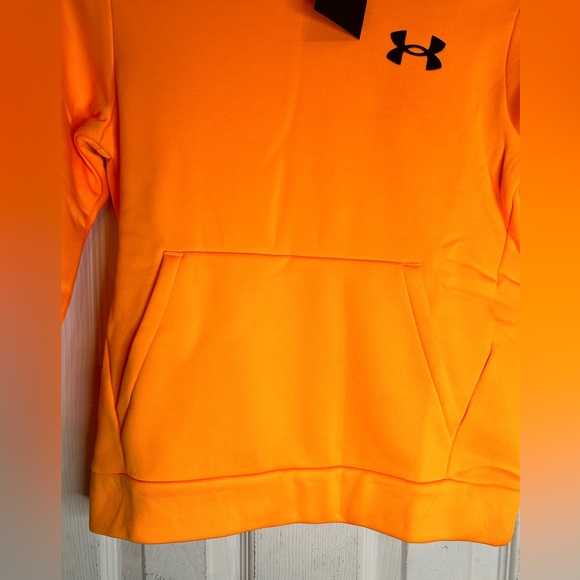 Under Armour Hoodie Boys Youth Small Orange Pullover Logo Sweatshirt - Picture 5 of 5